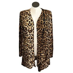 Leopard Print‎ Longline Button Front Cardigan Jacket Brown Black XXL
